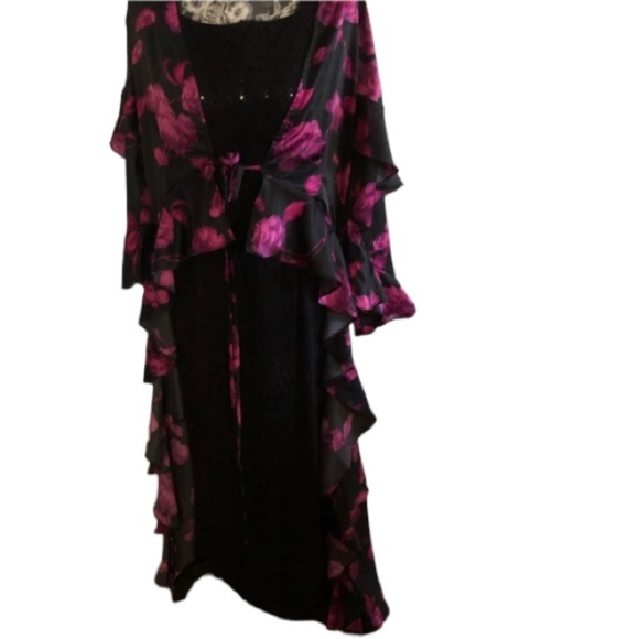 Venus size XL black & pink floral print high / low duster ties at front - Picture 15 of 16